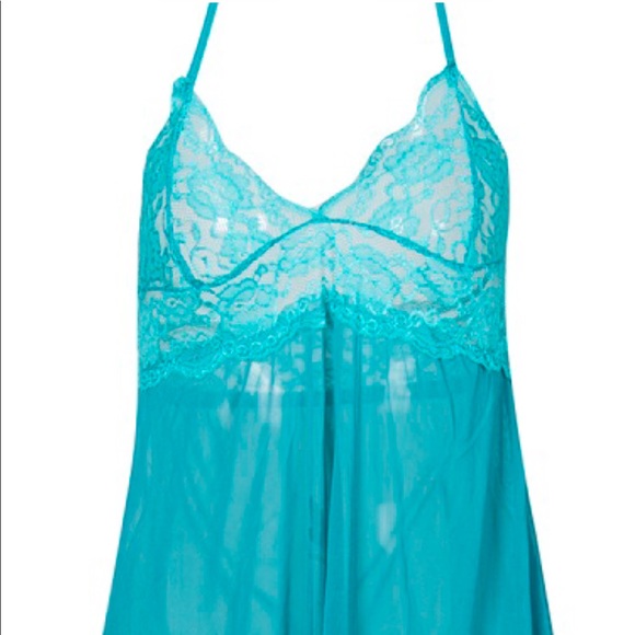Blue Sheer & Lace Babydoll w/ G String NWT - Picture 2 of 5